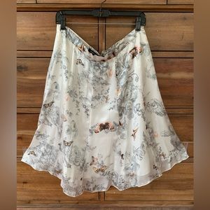 NWT Paperwhite 💯% Silk Midi Skirt White Butterfly & Flowers Print Lined 14